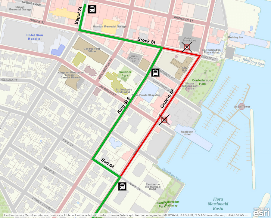 Map showing Route 3 Downtown detour using King instead of Ontario. For more information, please call 613-546-0000.