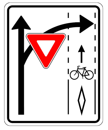 Yield to cyclists on right turn sign.