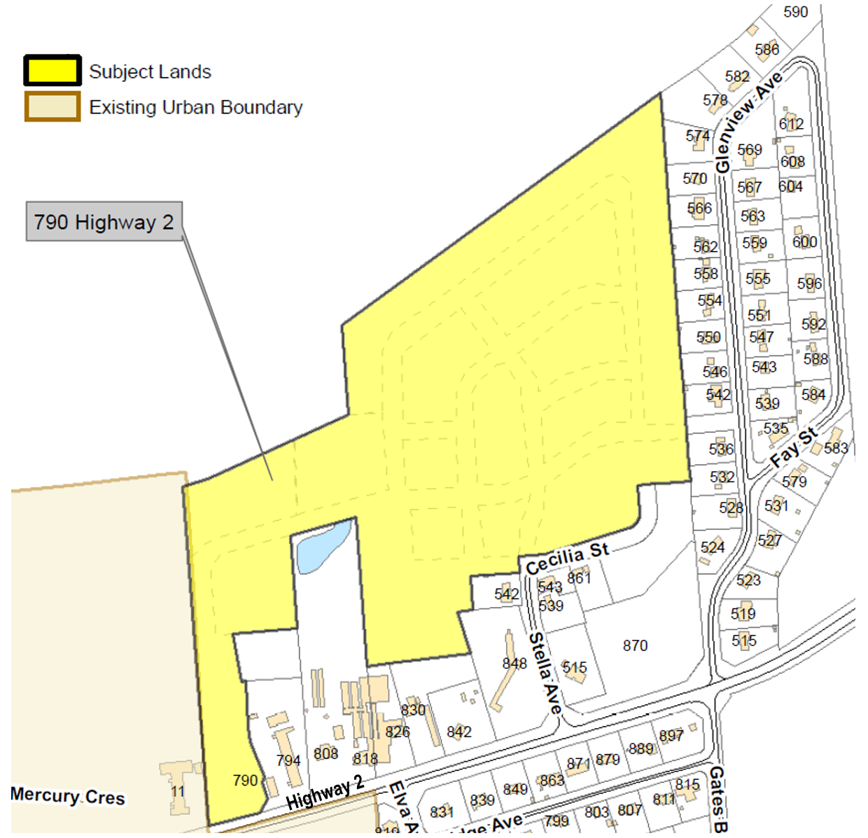 Map illustrating the subject lands and existing urban boundary