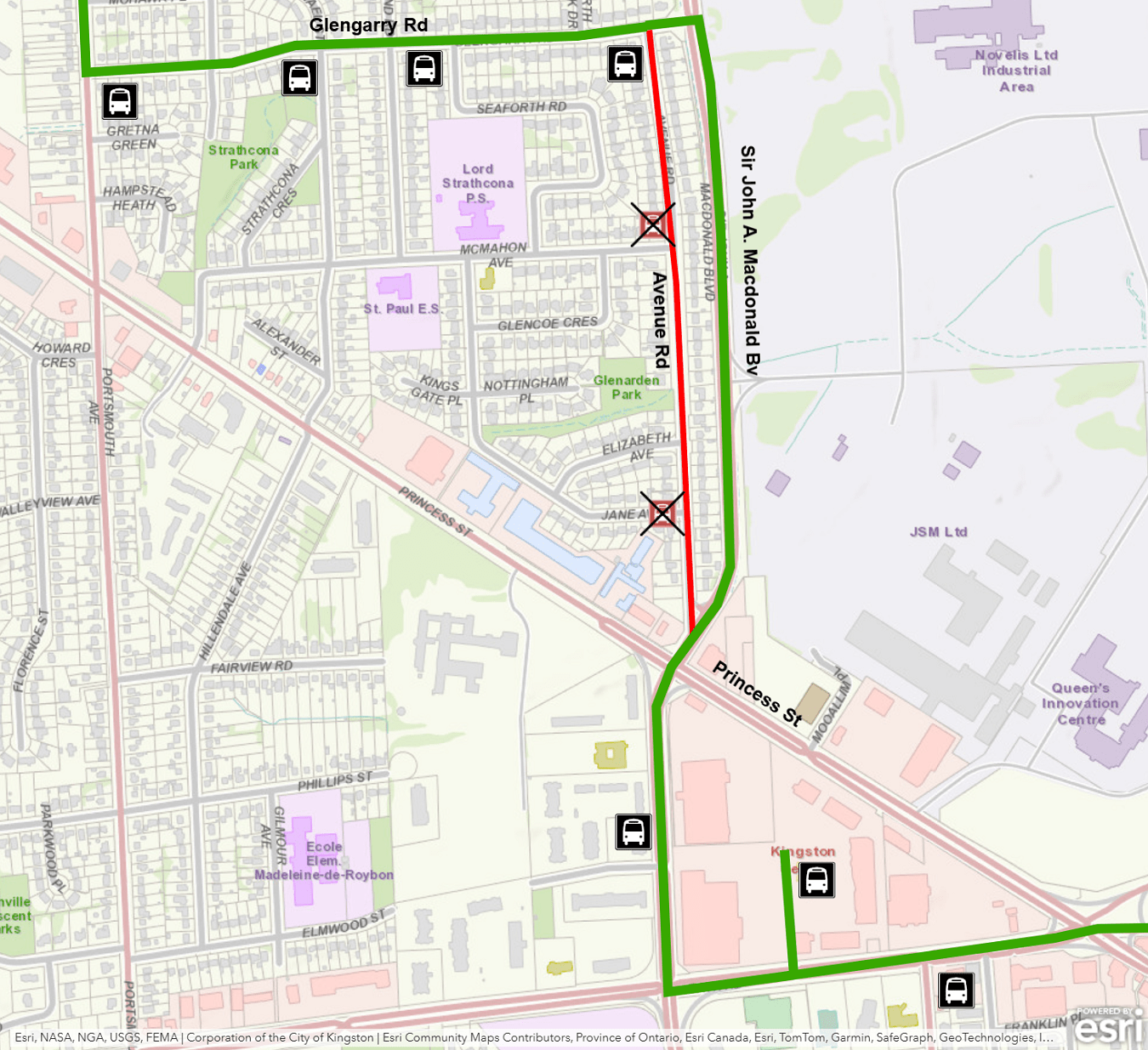 Map showing Route 16 detour using Sir John A. Macdonald instead of Avenue. For more information, please call 613-546-0000.