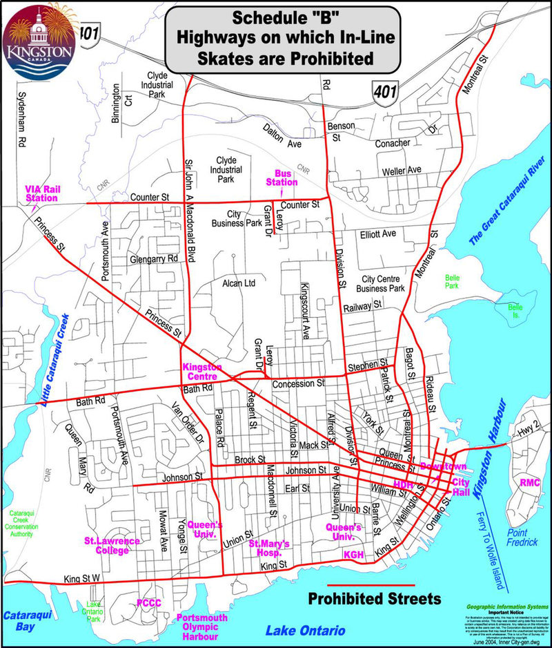 Schedule B Map of Highways on which in-line skating is prohibited