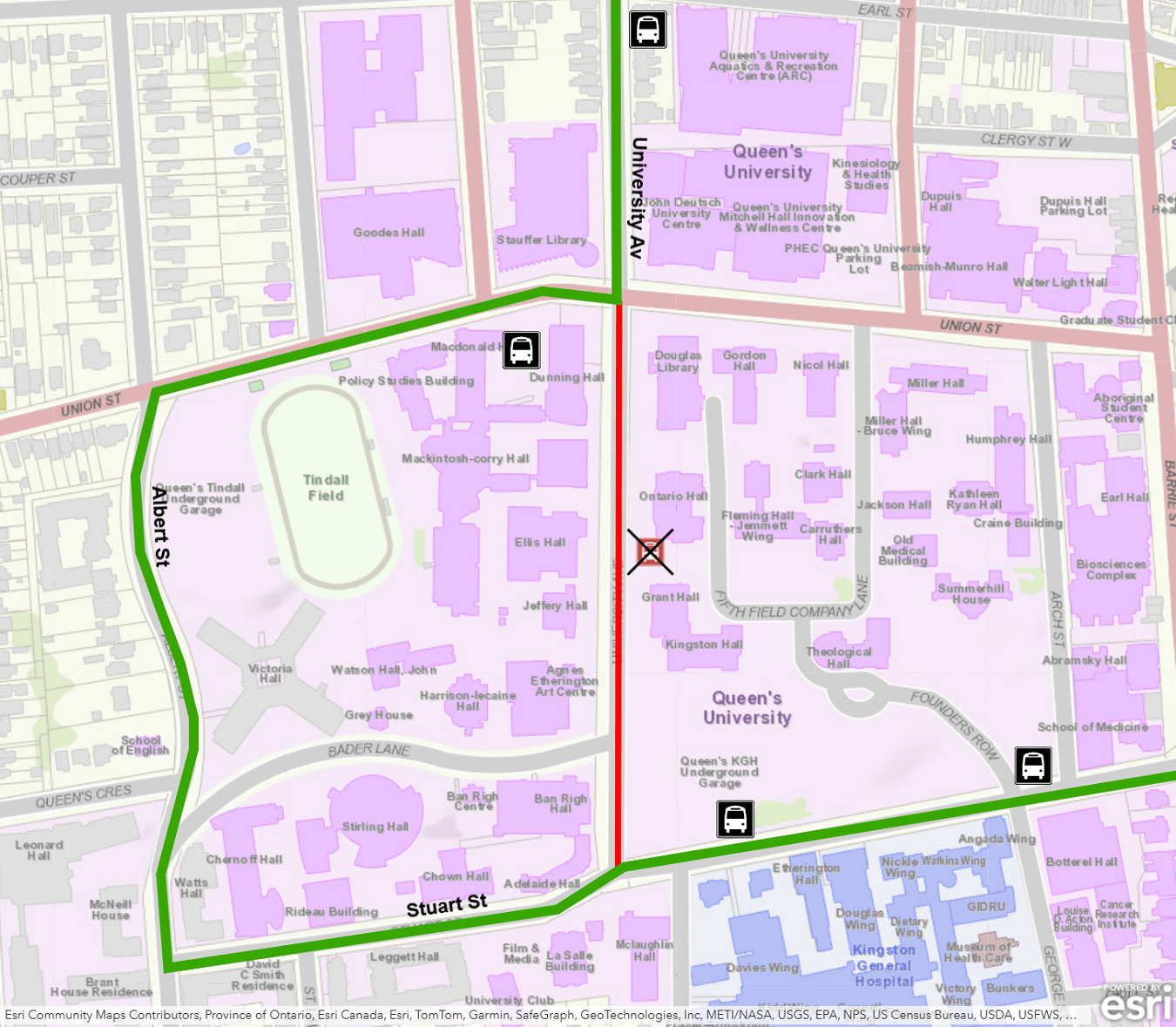 Map showing Route 17P detour via Albert instead of University. For more information, please call 613-546-0000.