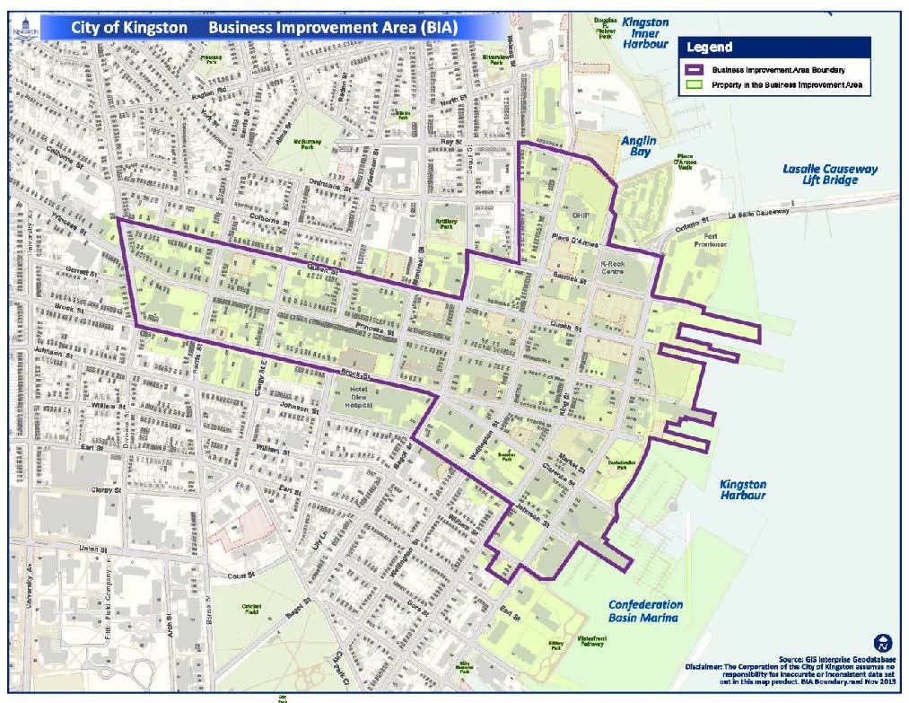 Map showing the boundaries of the Downtown Kingston Business Improvement Area