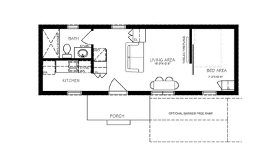 Front view of an architectural floor plan of a detached additional residential unit