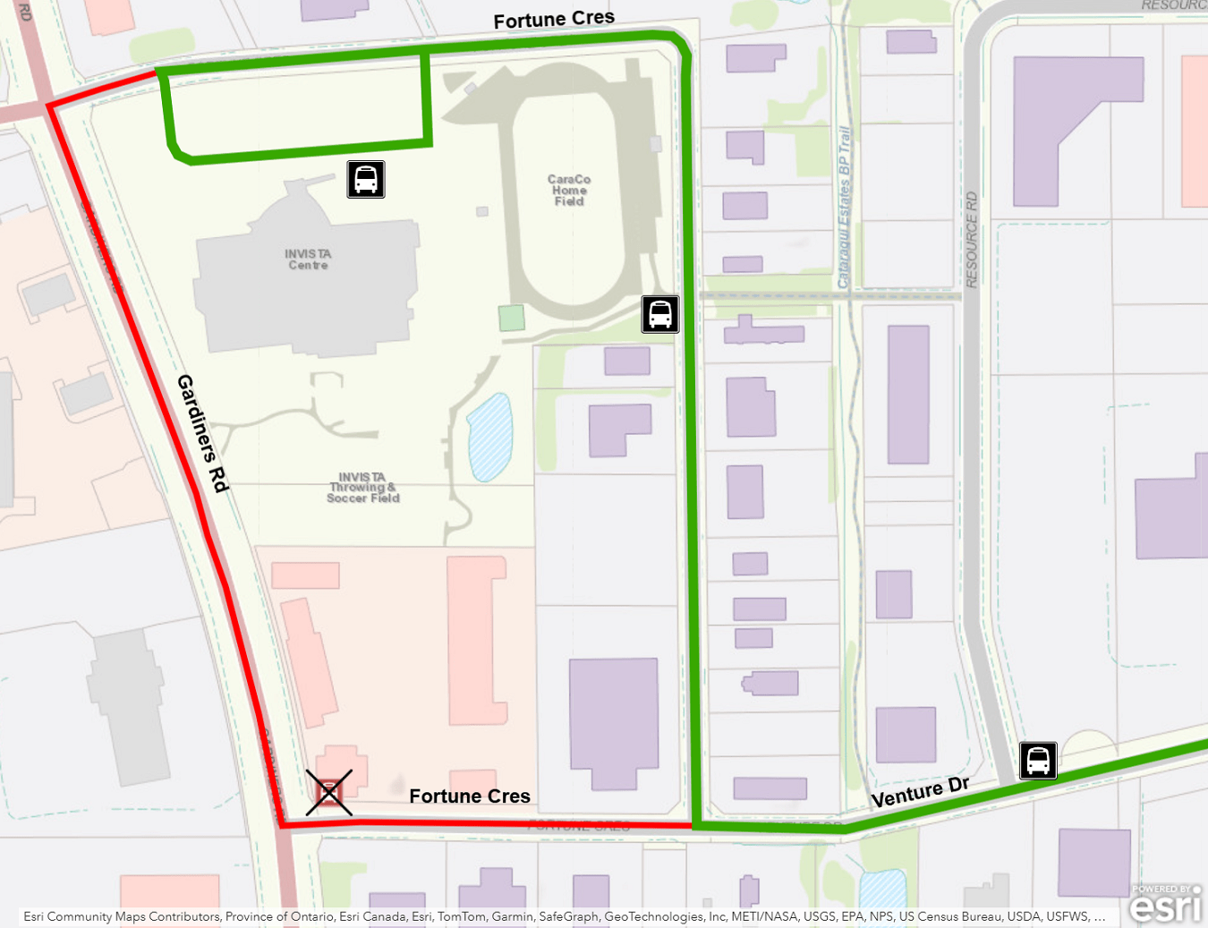 Map showing Route 7 detour using Fortune instead of Gardiners. For more information, please call 613-546-0000.