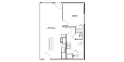 Top view of an architectural floor plan of a detached additional residential unit