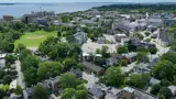 Drone image of downtown Kingston showing Kingston General Hospital and more