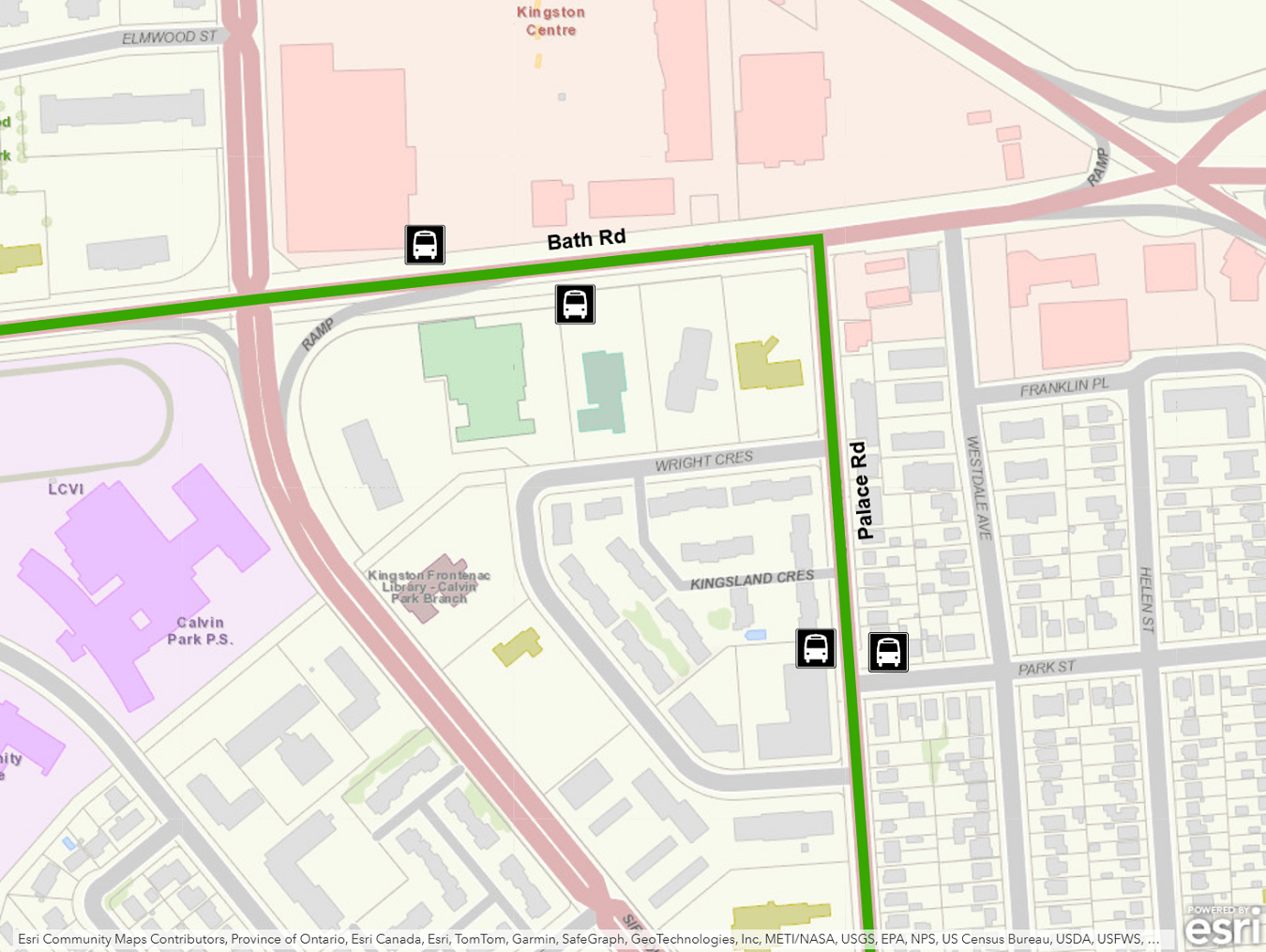 Map showing new stops at Palace / Park for Express 701/702. For more information, please call 613-546-0000.