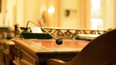 Microphone and chair in City council chambers