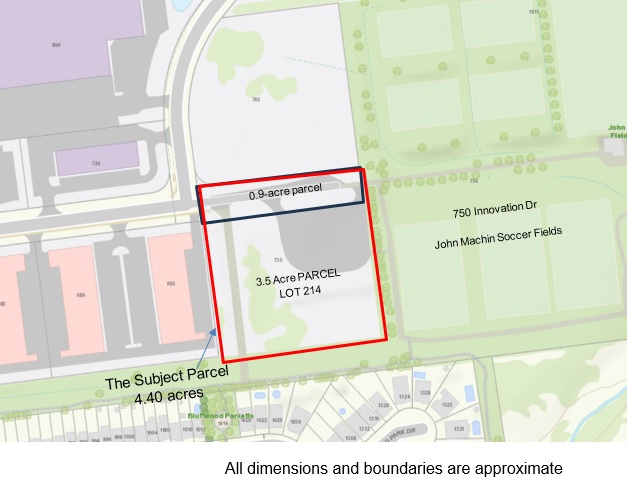 Map illustrating location and size of subject parcel. Caption below reads, "All dimensions and boundaries are approximate."