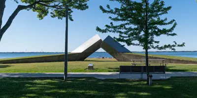 Kingston waterfront artwork showing the large scuplture called Time