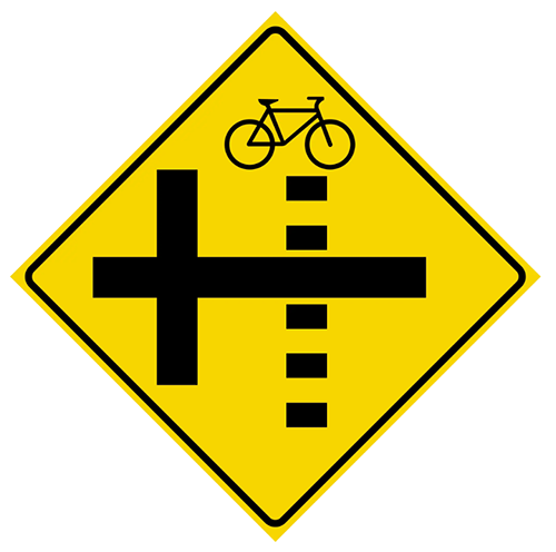 Bicycle crossing on side street sign.