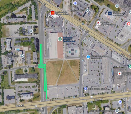 Aerial view highlighting the area of Sir John A. Macdonald Boulevard affected by the construction project.